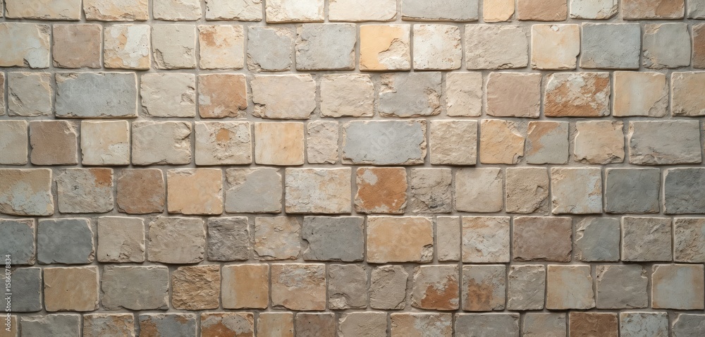 Poster stone mosaic tile background featuring a grunge texture with varied square blocks in earthy tones. r