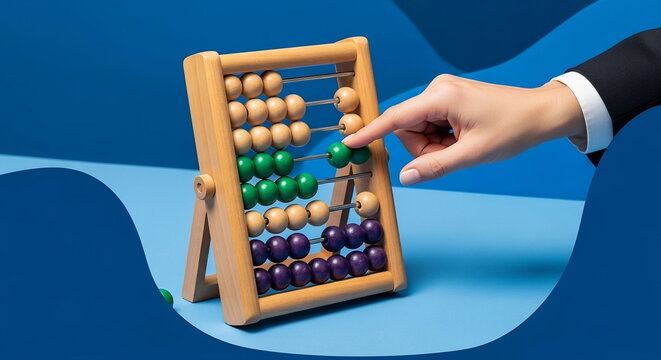 Business hand using symbolic wooden abacus for accurate financial calculations