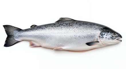 Fresh Silver Salmon Fish Laying on White Background