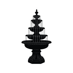 Fourtiered Outdoor Garden Fountain Silhouette Black and White Vector Illustration