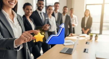 Diverse professionals achieve business growth and high rating
