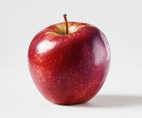 Whole Red Apple on Stark White Background, Realistic Food Photography, Fresh Fruit Isolated with Dramatic Lighting for Health and Advertising