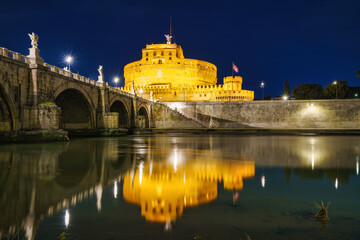 Castel Sant Angelo at night in Rome. Italy