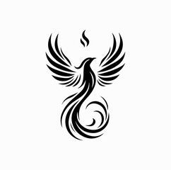Obraz premium Vector Silhouette Logo of Phoenix Bird – Symbol of Rebirth and Immortality