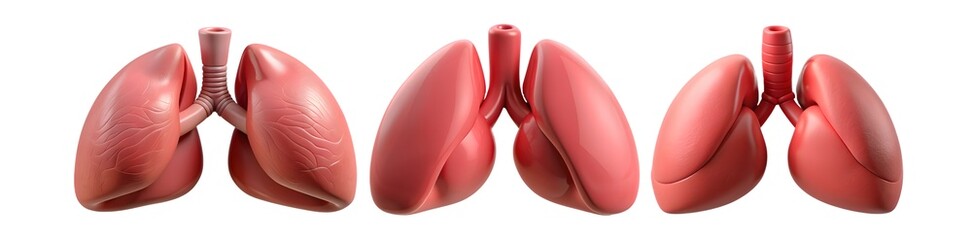 Set of realistic 3D human lungs isolated on white background, anatomical organ models for medical and educational use