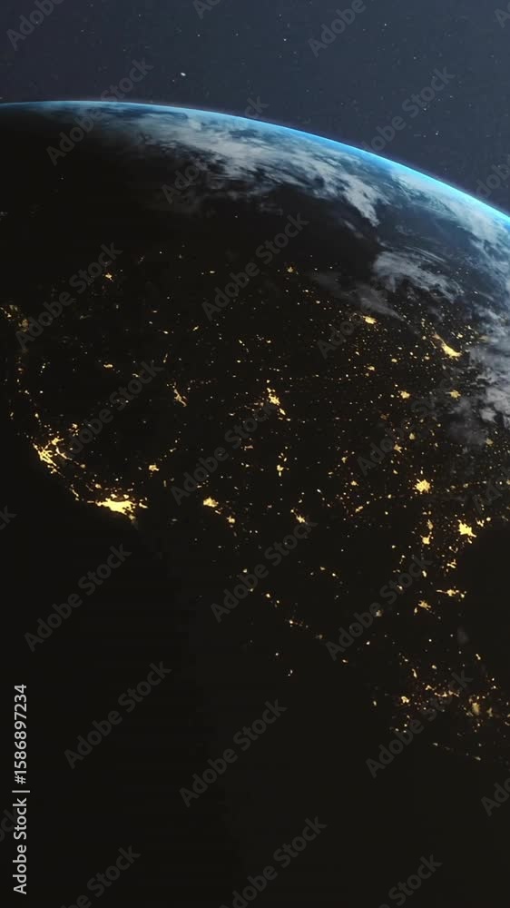 Poster earth from space with network connections and data processing animation overlay