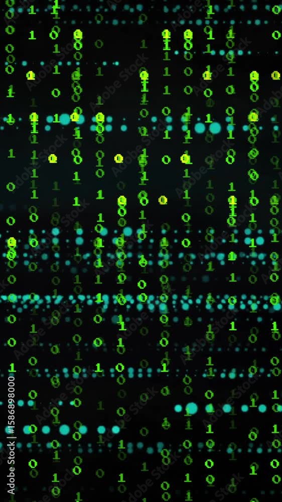 Poster animation of green digital code raining down on black background resembling matrix