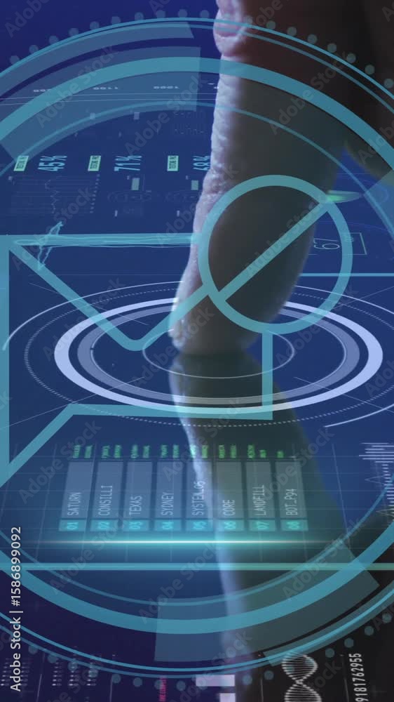 Poster animation of futuristic touchscreen with dna graphics and medical analysis data