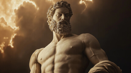 Ancient Greek philosopher bust sculpture with dramatic lighting