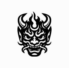 Obraz premium Vector Silhouette Logo of Oni Demon Mask – Japanese Mythology Symbol