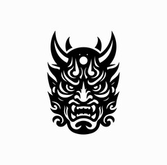 Obraz premium Vector Silhouette Logo of Oni Demon Mask – Japanese Mythology Symbol