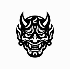 Vector Silhouette Logo of Oni Demon Mask &ndash; Japanese Mythology Symbol