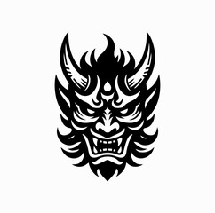 Naklejka premium Vector Silhouette Logo of Oni Demon Mask – Japanese Mythology Symbol