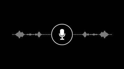 Audio message record, voice chat animation isolated on black background . Animation for video podcast, broadcast, radio, intro or opener. Music or sound visualization with sound wave.