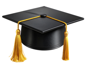  Realistic Graduation Cap with Golden Tassel and Shadow – Isolated on Transparent Background