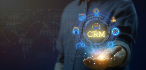 CRM, Customer relationship management concept. Social media, digital online, customer network...
