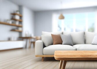 Modern living room interior with a sofa and coffee table.