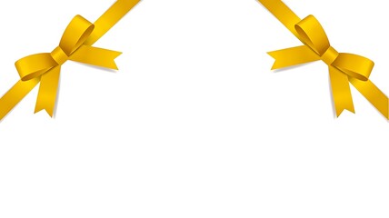 Yellow decorative ribbons with bows on white background for festive design
