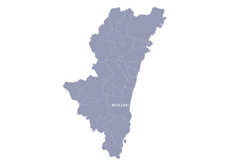 グレー色の日本地図, 宮崎県の行政区分付き地図, Gray colored map of Japan, Miyazaki prefecture
