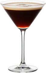 Close up of a dark espresso drink with creamy foam in a martini glass coffee transparent background