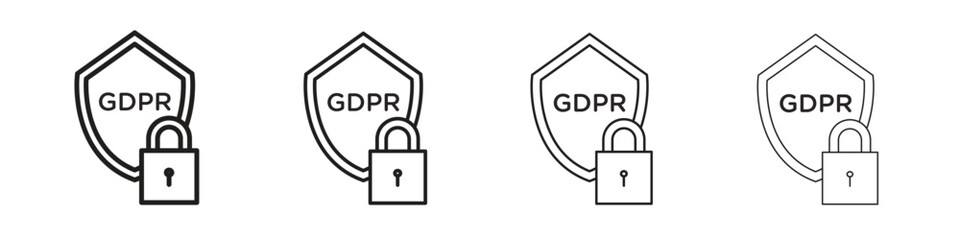GDPR shield icon simple black vectors pack. Design infographic element