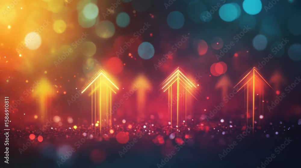 Poster colorful abstract background with glowing arrows pointing upwards