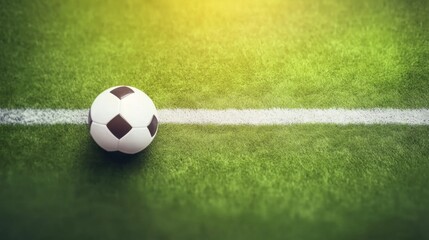 Soccer ball on the field ready for a game during late afternoon sunlight