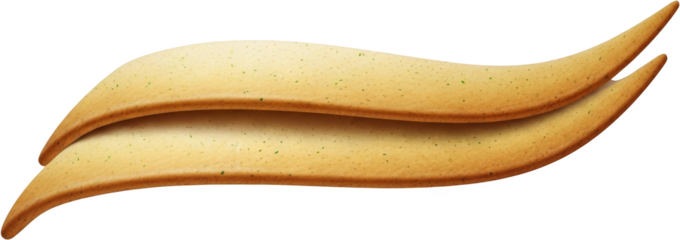 Two golden brown breadsticks with subtle green herb flecks isolated baked transparent background