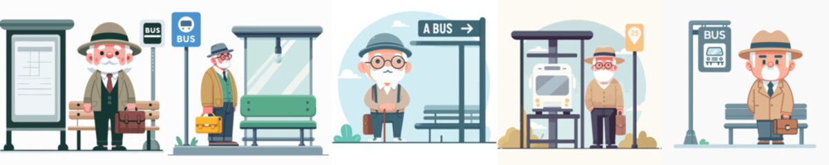 vector of grandfather waiting at the bus stop