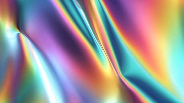Abstract holographic iridescent foil, pearlescent wrinkled texture, gradient colors. - Powered by Adobe