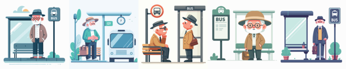 vector of grandfather waiting at the bus stop