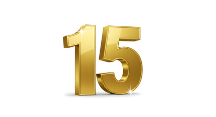 Golden Number Fifteen Metallic and Glossy on White
