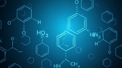 Digital Visualization of Molecular Structures and Chemical Formulas Against Blue Gradient Background - Powered by Adobe