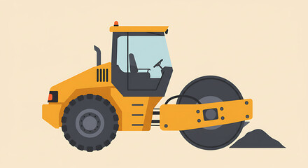Construction Compactor Heavy Equipment Vehicle Illustration for Roadwork and Infrastructure Projects