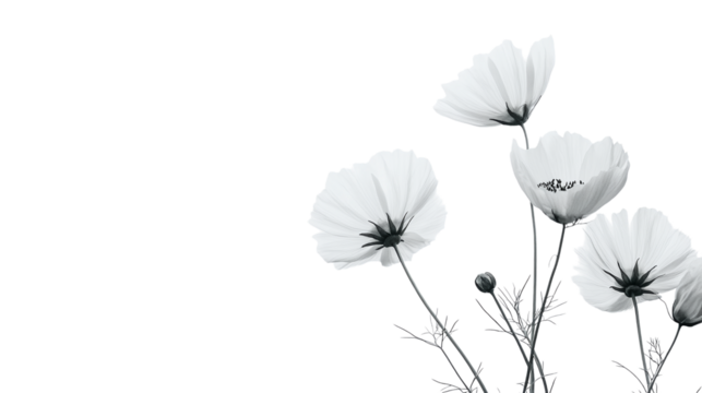 white and black flower isolated on transparent background 