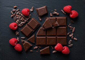 Dark Chocolate Bar with Fresh Raspberries and Mint