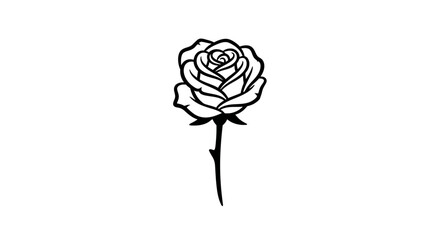 Vector beautiful rose flower drawing, single stem rose outline vector art, floral design element, rose clipart image