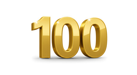 Golden Number Hundred Shiny Metallic on White Background