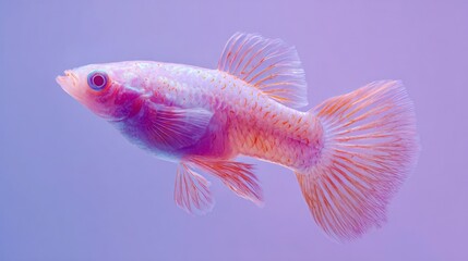 Fototapeta premium Isolated pink and purple fish with detailed fins against gradient background