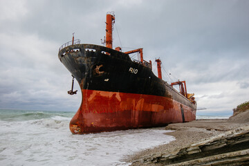 Shipwreck of cargo ship Rio on Black Sea shore