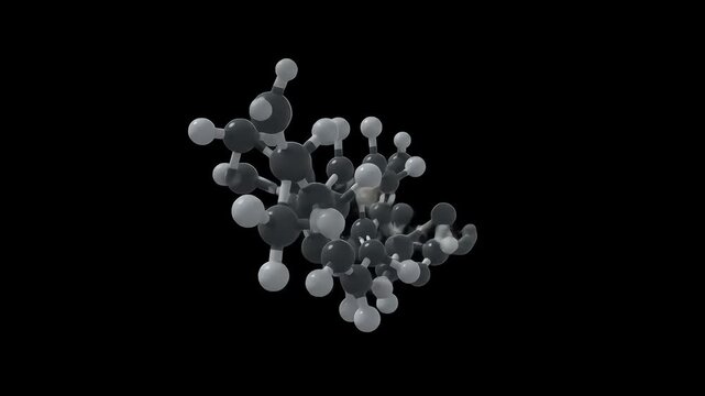 Abstract Molecular Structure 3D Render on Black Background with Detailed Atomic Arrangement