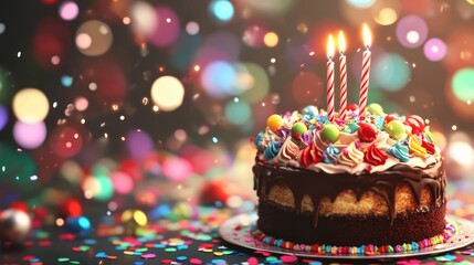 Festive Birthday Cake Celebration A Sweet Treat with Candles, Icing, and Sprinkles for a Party