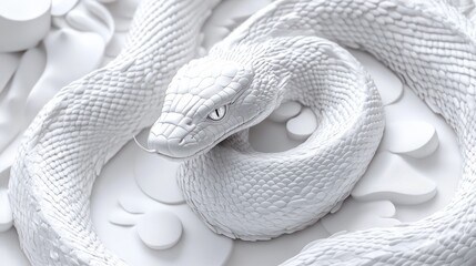 Serpentine Majesty A Majestic White Snake Sculpture with a Mythical Twist