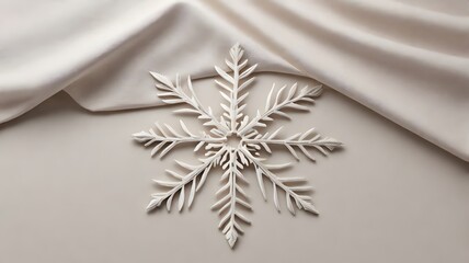 Intricate White Snowflake on Beige Fabric Drape