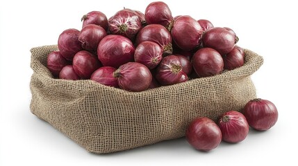 Obraz premium A Burlap Sack Filled with Fresh Red Onions, Creating a Rustic and Healthy Food Still Life