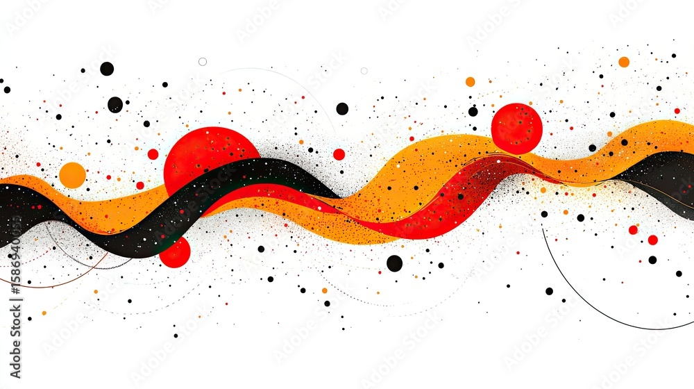Fototapete abstract wavy lines with colorful dots and circles creating a dynamic artwork
