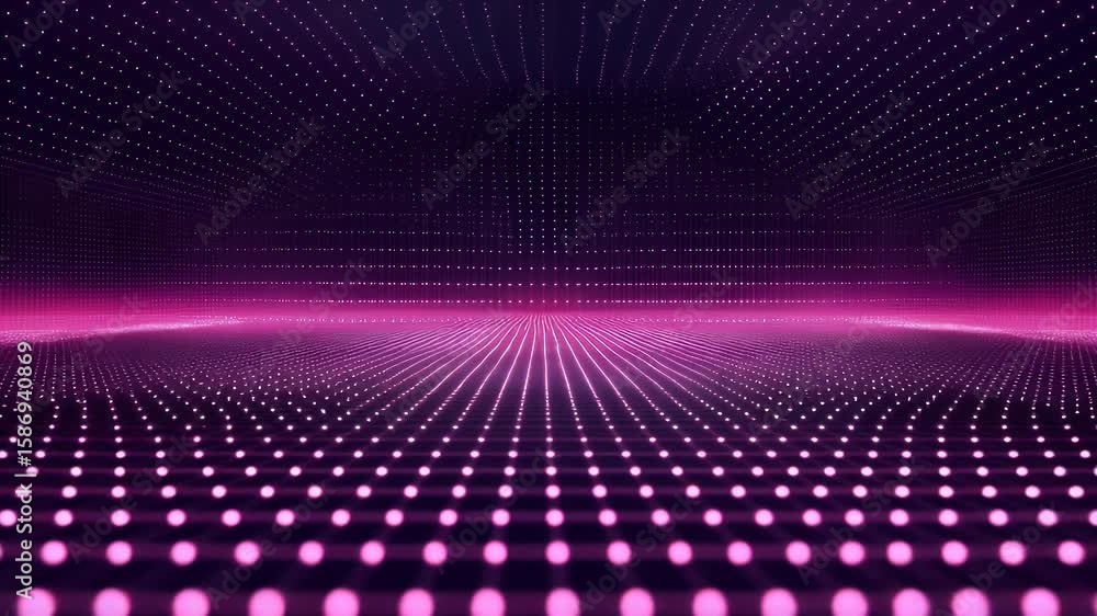 Poster a grid of glowing pink dots and lines creates a 3d futuristic abstract space