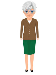 an elderly and well-groomed woman standing