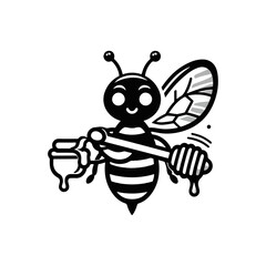 A bee with translucent wings holding a honey dipper