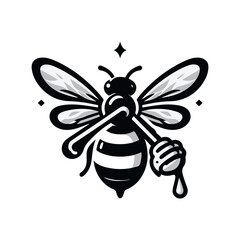 A bee with translucent wings holding a honey dipper